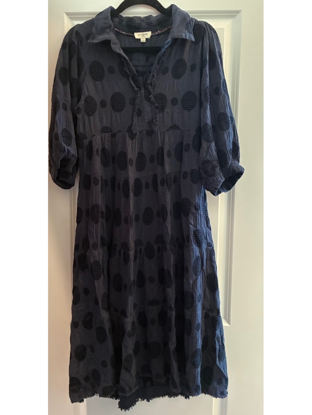 Umgee USA Women's Navy Blue Polka Dot Midi Dress Size Small